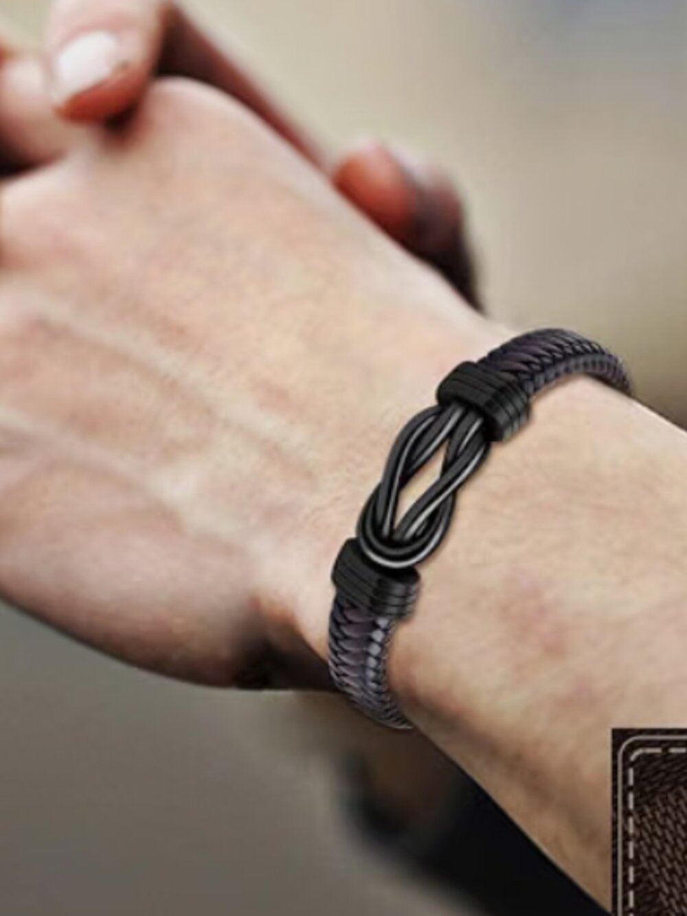 NEW BOCHOI Mens Infinity Knot Leather Bracelet